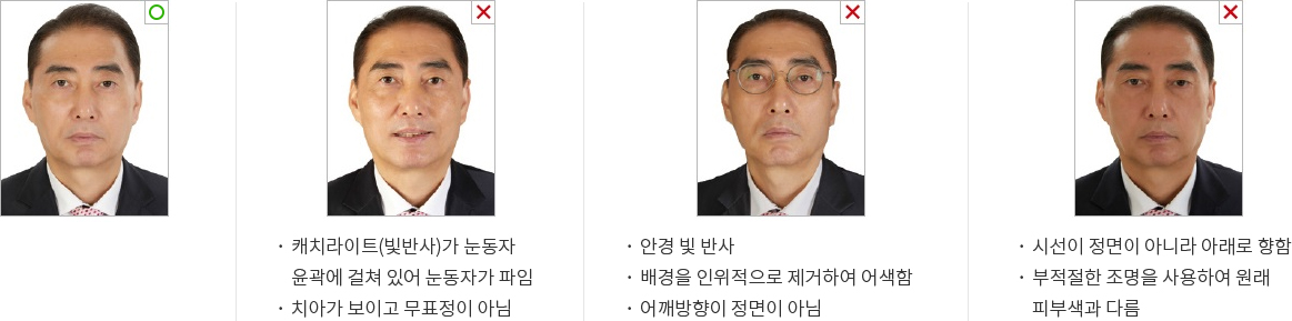 여권 사진 반려 사례 - 표정, 어깨방향